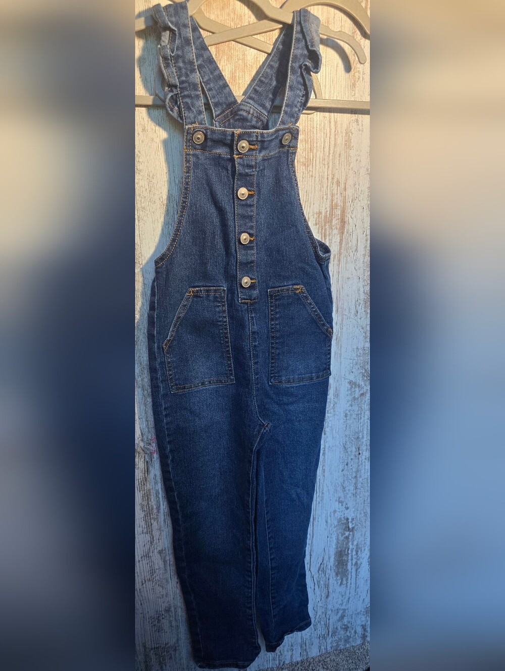 Girls Wonder Nation size 5T Denim Button-Front Overalls - Blue